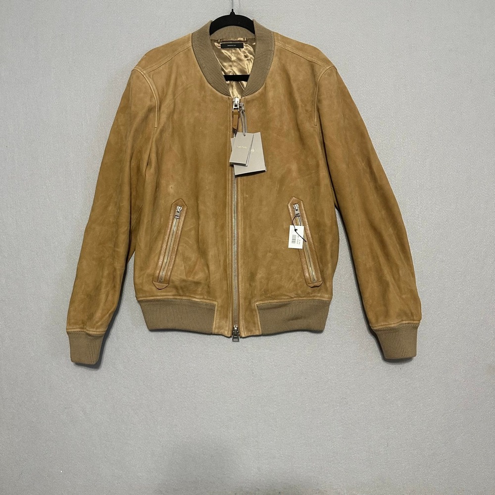 Tom Ford Suede Bomber Calfskin Jacket Light Sand Mens 52 IT 42 US